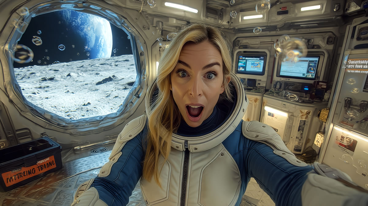Smiling astronaut inside the habitat module ready for the shift handover