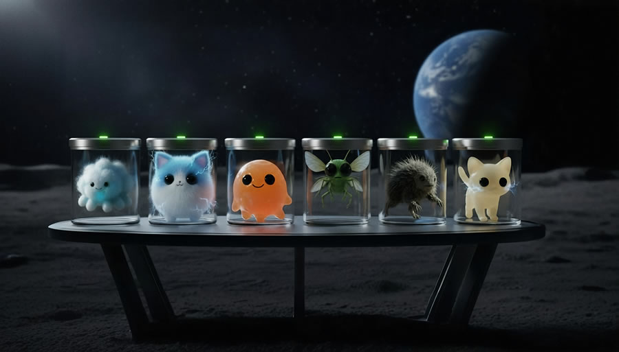 Rover y paneles en base lunar